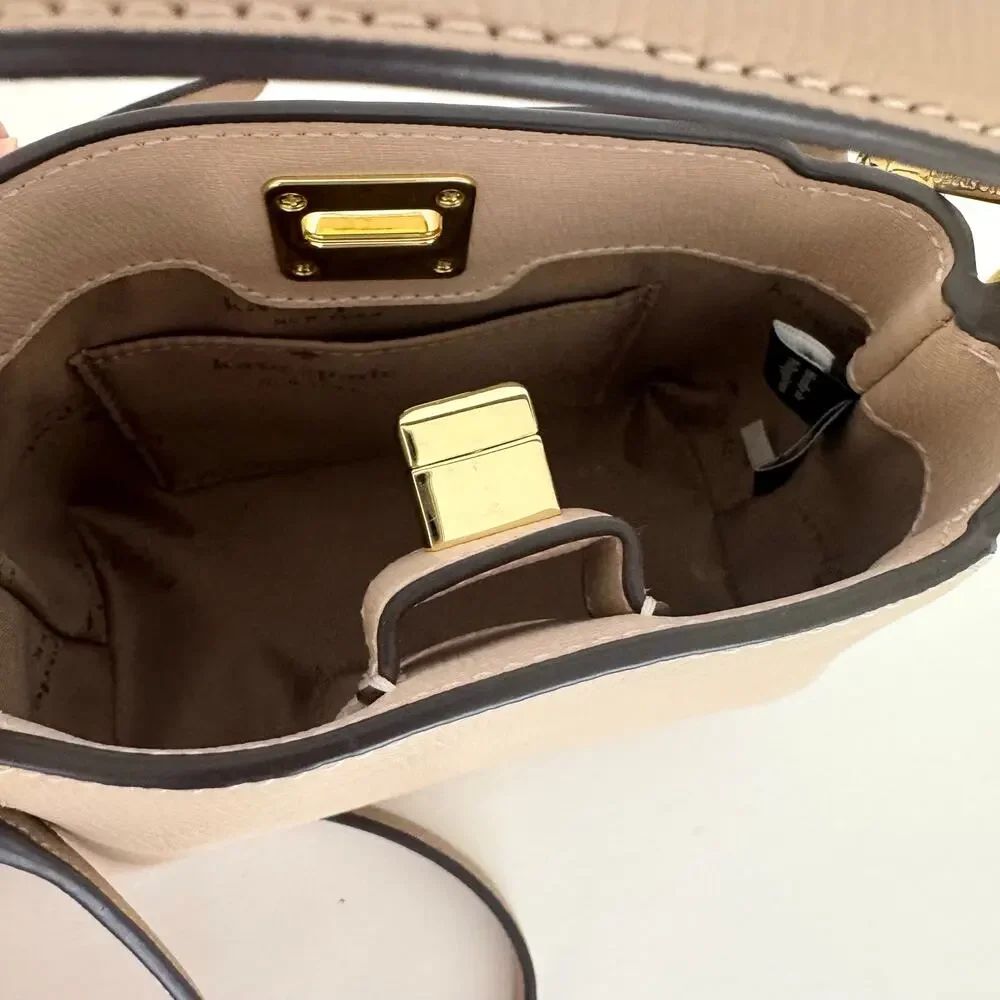 Kate Spade Beige and Cream Mini Top-Handle Crossbody with Gold Hardware